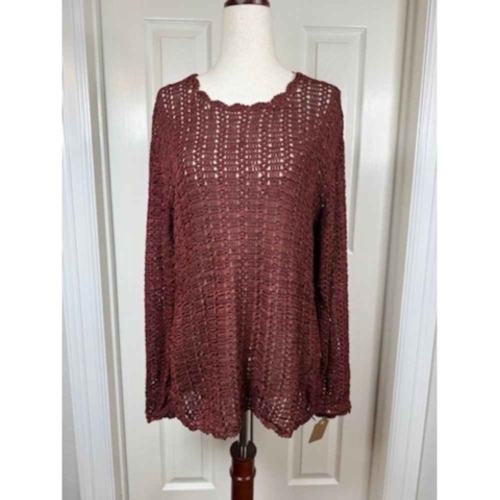 Double D Ranchwear Womens‎ Brown Crochet Open Knit Sweater Top Large Handcrafted